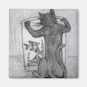 Kitty Love Goldfish Custom ArtRefrigerator Magnets