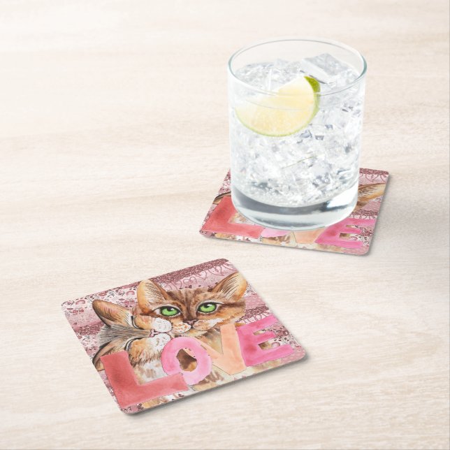 Kitty Love   Square Paper Coaster (Insitu)