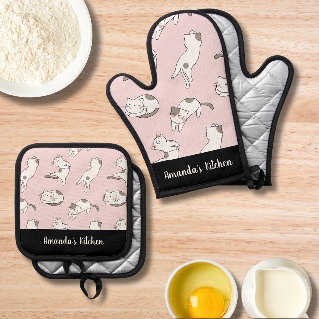 Kitty Lover Special Funny Cat Custom Name Kitchen  Oven Mitt & Pot Holder Set (Creator Uploaded)