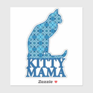 Kitty Mama Sitting Cat in Denim Blue Pattern