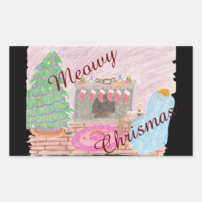Kitty-mas Mischief (chrismas) Rectangular Sticker (Front)