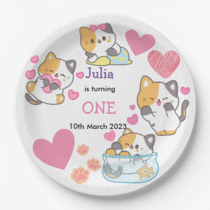 kitty one baby girl birthday   paper plate