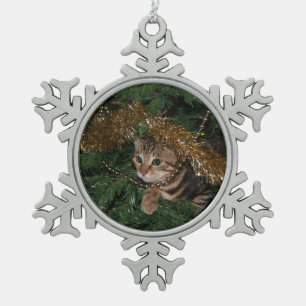 "Kitty ornament" Snowflake Pewter Christmas Ornament