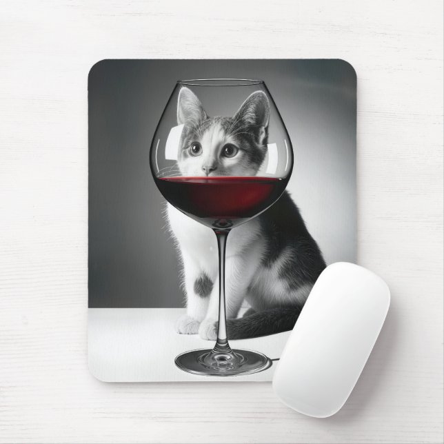 Kitty Peeking Through a Wine Glass Mouse Pad (With Mouse)