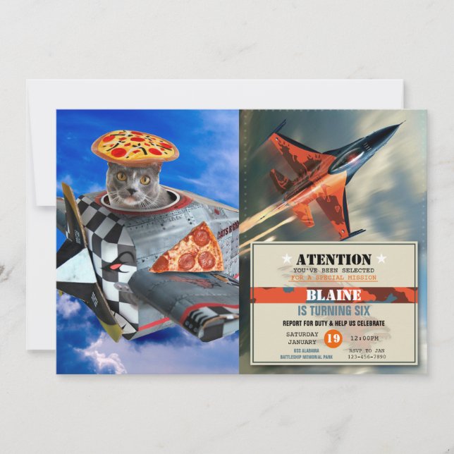 Kitty pilot in ariplane invitation (Front)