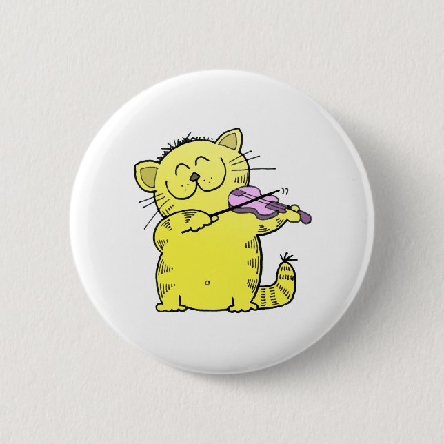 Kitty Play Violin 6 Cm Round Badge (Front)