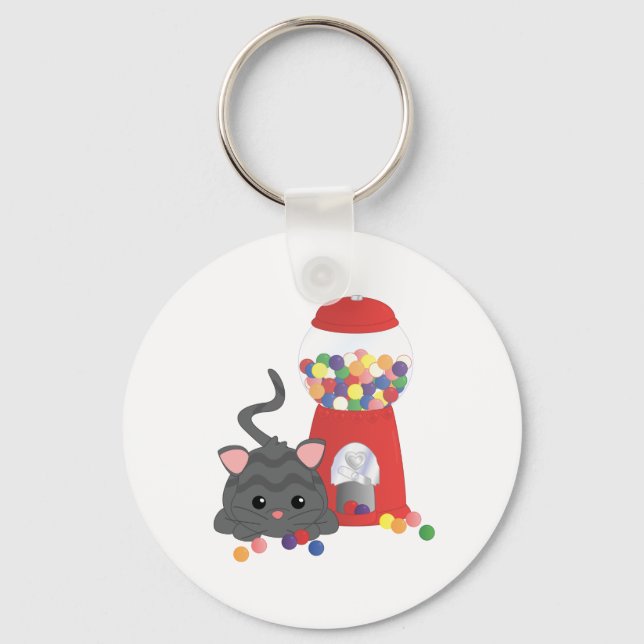 Kitty Playing with Gumballs Key Ring (Front)