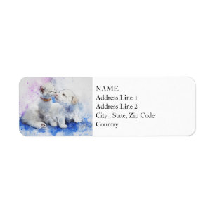 Kitty & Puppy Love Abstract Watercolor Return Address Label