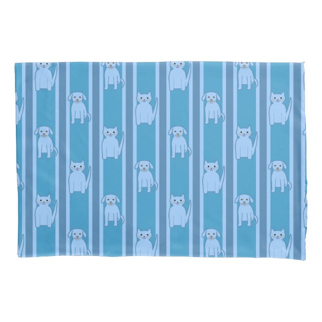 Kitty & Puppy Striped Pillowcase (Front)