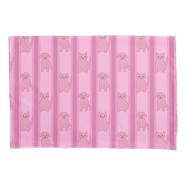 Kitty & Puppy Striped Pillowcase (Front)