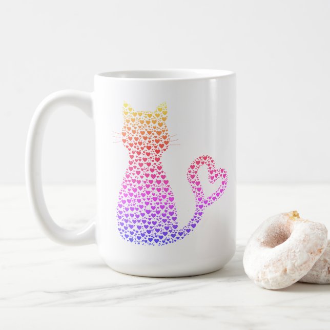 Kitty Rainbow Heart Love Coffee Mug (With Donut)