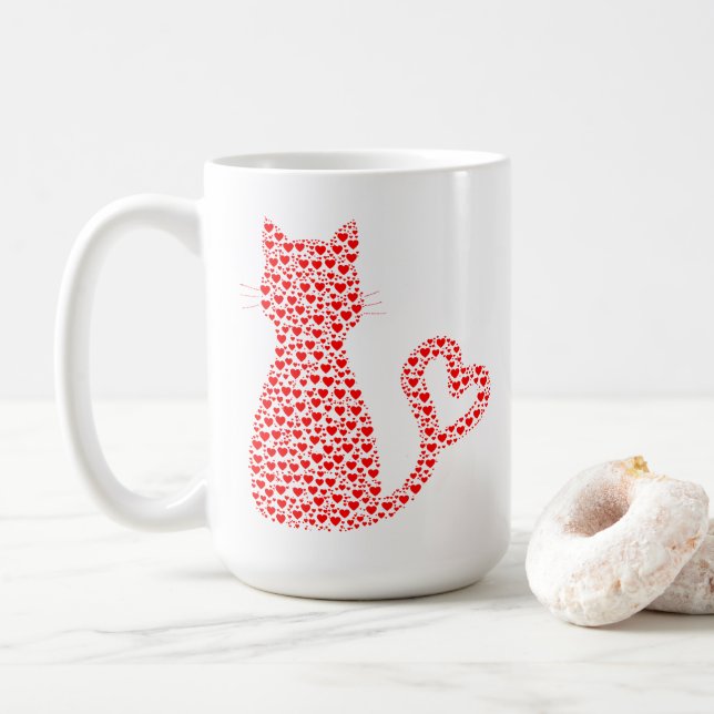 Kitty Red Heart Love Coffee Mug (With Donut)