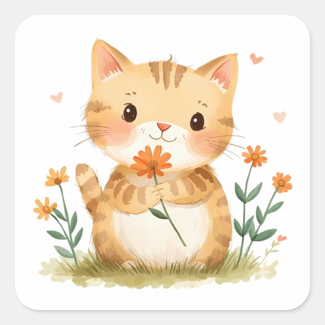Kitty’s Flower for Mama Square Sticker (Front)