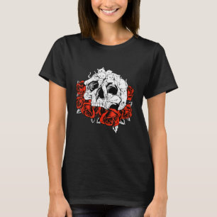 Kitty Skeleton Halloween Skull Cat Roses Halloween T-Shirt