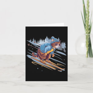 Kitty Skiing Down A Snowy Slope Funny Card