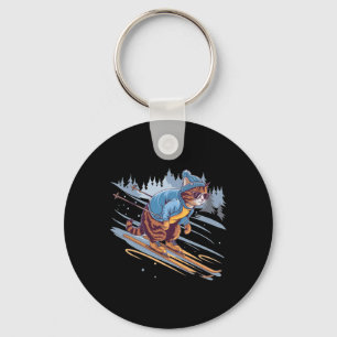 Kitty Skiing Down A Snowy Slope Funny Key Ring