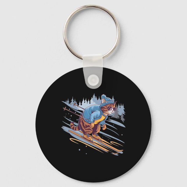 Kitty Skiing Down A Snowy Slope Funny  Key Ring (Front)