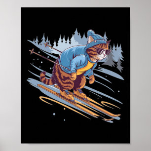 Kitty Skiing Down A Snowy Slope Funny Poster