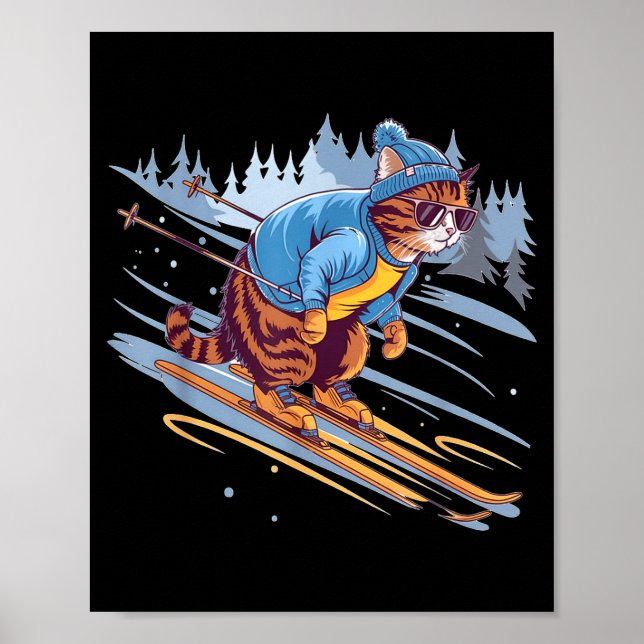 Kitty skiing down a snowy slope funny  poster (Front)