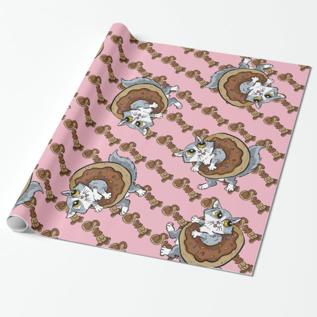 Kitty Sweet Doughnut Wrapping Paper (Unrolled)