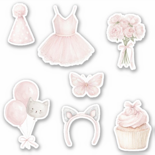 Kitty Tutu Pink Roses Balloons Cupcake (Front)