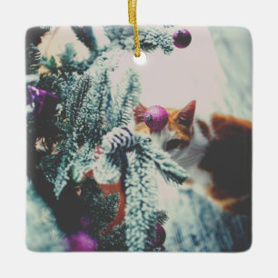 Kitty Under the Christmas Tree Ornament