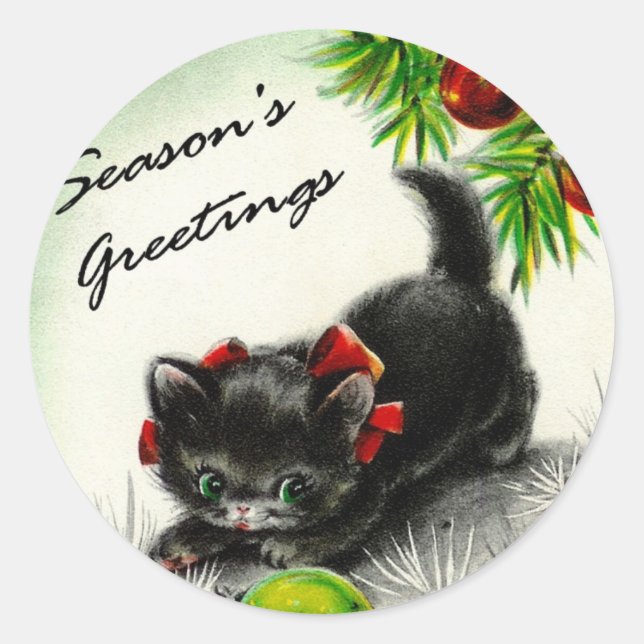 Kitty Under the Tree Classic Round Sticker (Front)