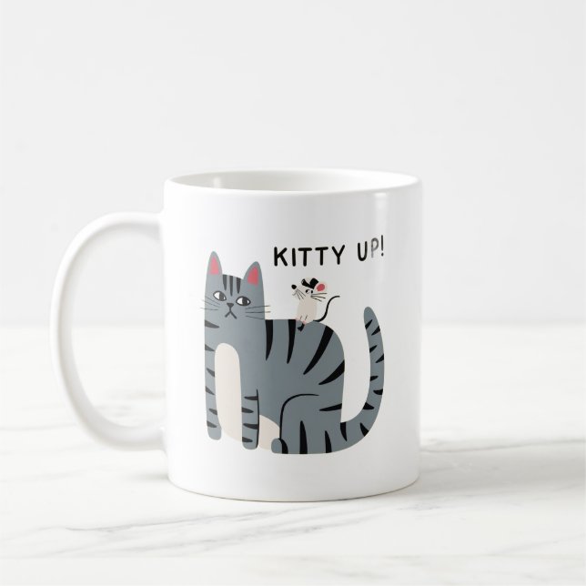Kitty Up Funny Cat Mug Cute Cartoon Cat Design (Left)
