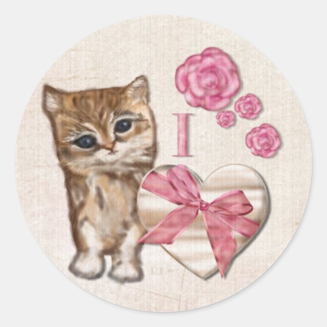 Kitty Valentine Victorian Mixed Media CIRCLE Classic Round Sticker (Front)