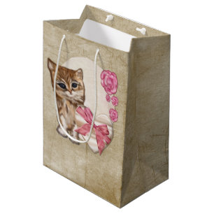 Kitty Valentine Victorian Mixed Media MEDIUM Gift Bag