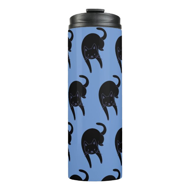 Kitty Voices Black Cat Pattern Blue  Thermal Tumbler (Front)