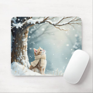 Kitty Watching Snowflakes Mouse Pad