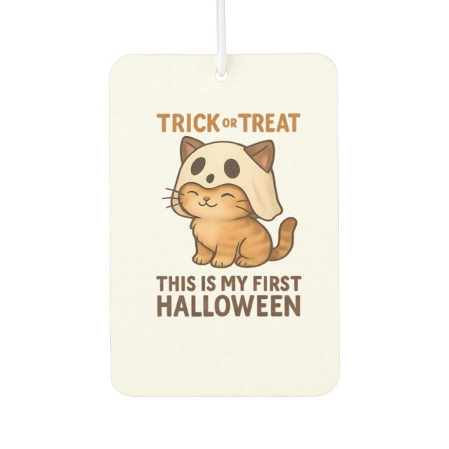 kitty wearing a mask ready for his first Halloween Car Air Freshener (Front)