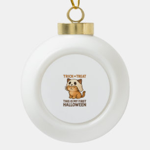 kitty wearing a mask ready for his first Halloween Ceramic Ball Christmas Ornament