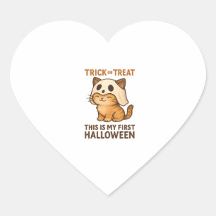kitty wearing a mask ready for his first Halloween Heart Sticker