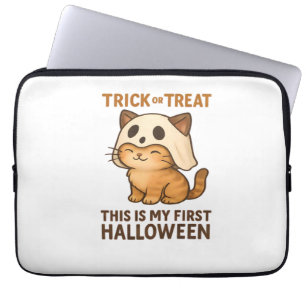 kitty wearing a mask ready for his first Halloween Laptop Sleeve