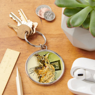 Kitty Whiskers Heart Nose Watercolor Key Ring