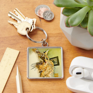 Kitty Whiskers Heart Nose Watercolor Key Ring