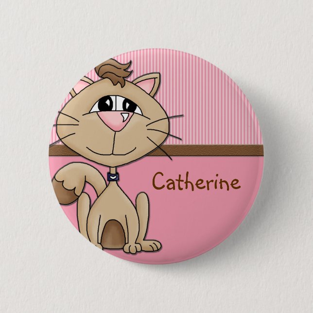 Kitty Whiskers Name Badge Birthday Button (Front)