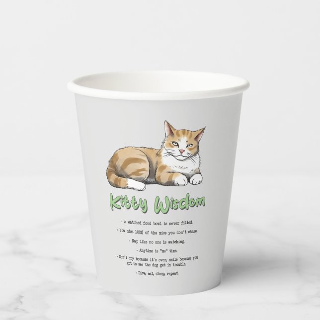 Kitty Wisdom – Funny Cat Rules with a Brown Cat Paper Cups (Front)