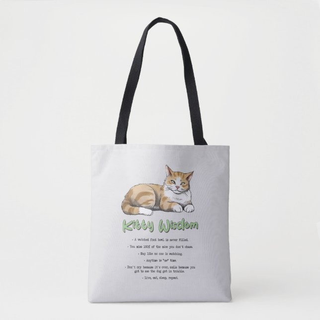 Kitty Wisdom – Funny Cat Rules with a Brown Cat Tote Bag (Front)