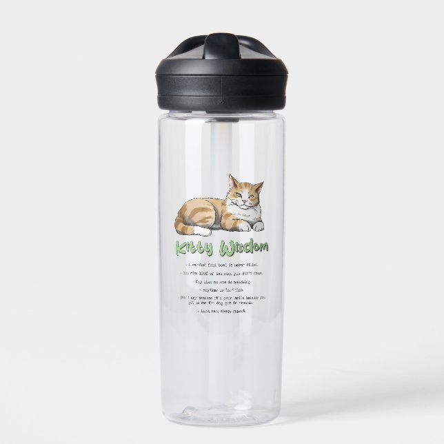 Kitty Wisdom – Funny Cat Rules with a Brown Cat Water Bottle (Front)