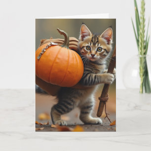 Kitty with pumpkin back pack card