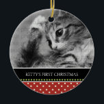 Kitty's First Christmas Keepsake Ornaments<br><div class="desc">This keepsake ornament can be totally personalised by you to make a wonderful holiday gift for anyone who is celebrating their pet's first christmas! Just change the template text to your information and the template photo to one of your own. If you need help, just click on the contact link...</div>