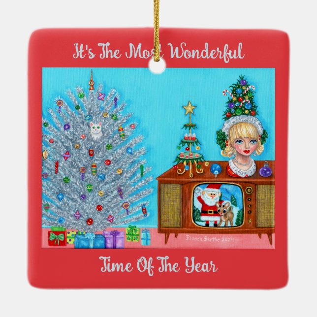 Kitty's First Christmas Tree Head Vase Santa Claus Ceramic Ornament (Back)