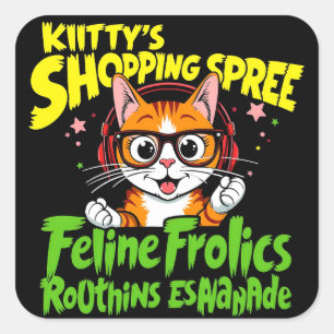 Kitty's Shopping Spree: A Delightful Collection Square Sticker