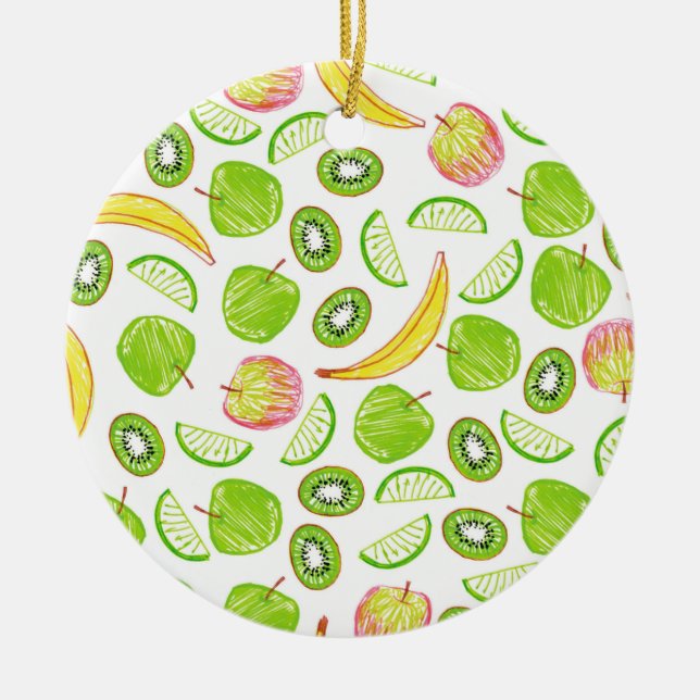 Kiwi, Apple, Lime & Banana Ceramic Ornament (Front)