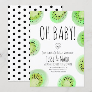 Kiwi Baby Shower Watercolor Polk Dots Invitation