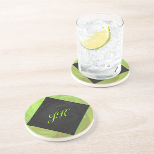 Kiwi Bash Green and Black Monogram Coaster