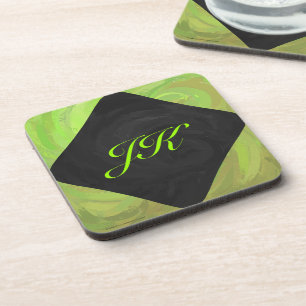 Kiwi Bash Green and Black Monogram Coaster